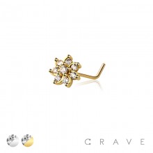 MULTI CZ FLOWER 316L SURGICAL STEEL L-SHAPE NOSE RING